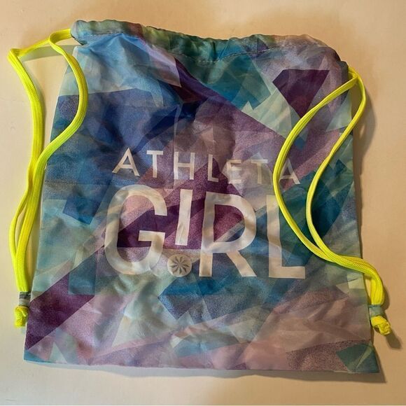Athleta girl drawstring bag backpack sack purple silver 15x14” - Picture 3 of 5